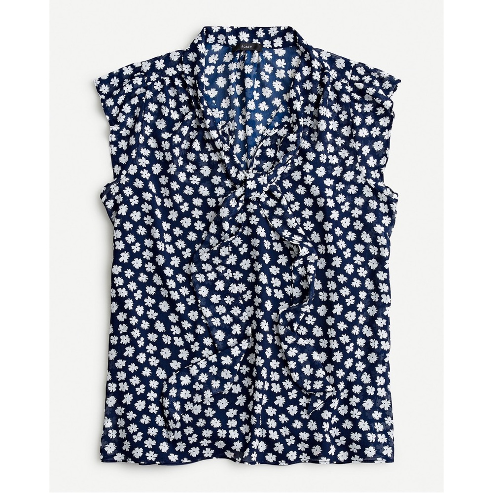 J. Crew Tie-neck Blouse in Scattered Daisies Print